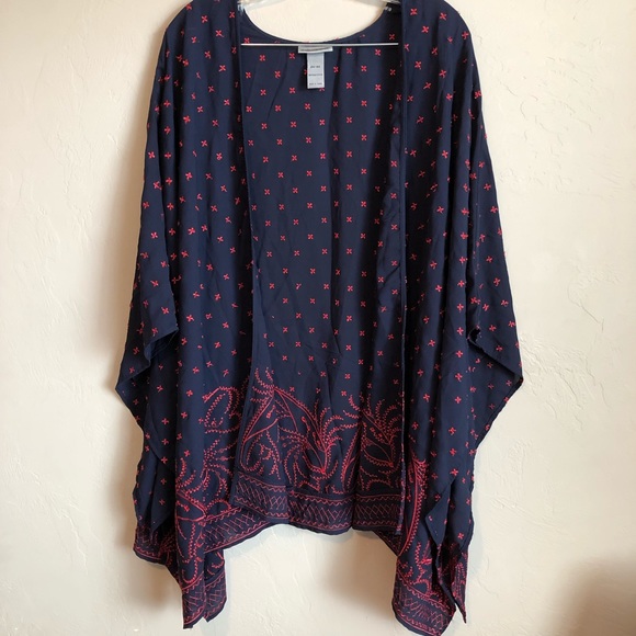 Catherines Tops - NWOT Catherine’s Navy Blue/ Red Accent Kimono